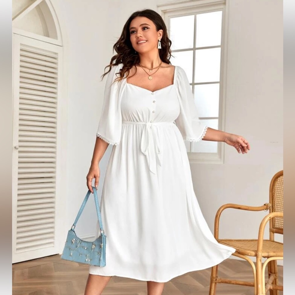 White MIDI A Line Dress - 3X / 4X